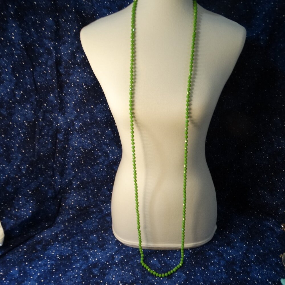 Apple Green Faceted Glass Bead Green Knotted 64" Strand